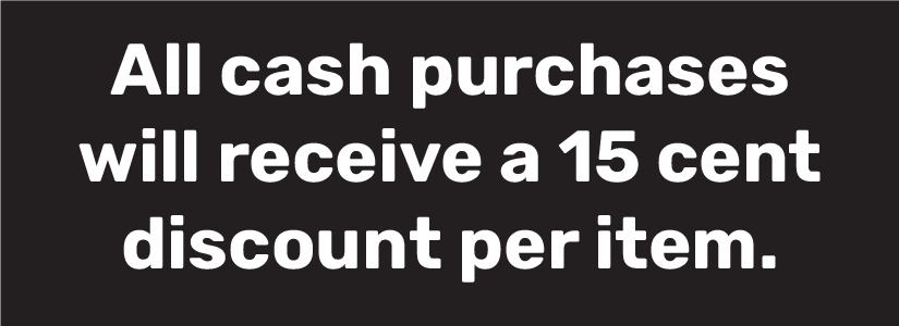 Two Tier Label - Black - Displayed 15 cents Discount on Cash Purchases