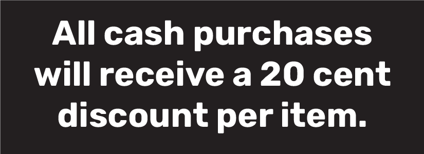 Two Tier Label - Black - Displayed 20 cents Discount on Cash Purchases