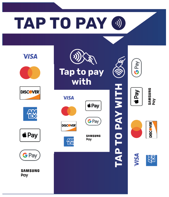 Cashless decal showing different types of payments accepted